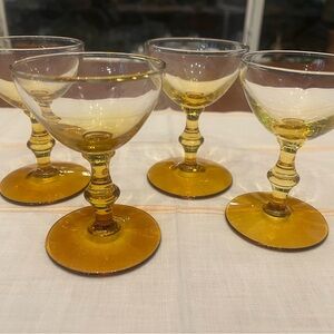 Vintage “Forever Amber” Champagne Coupe Glasses Set of 4 • MCM Barware
